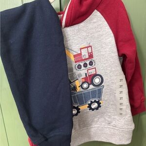 Kids Headquarters Red and Gray Construction Hoodie Set NWOT